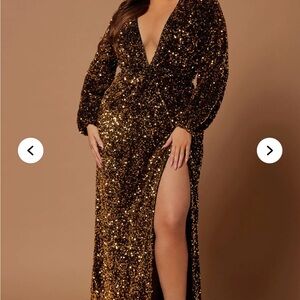 Fashion Nova Gold Sequin Maxi Dress